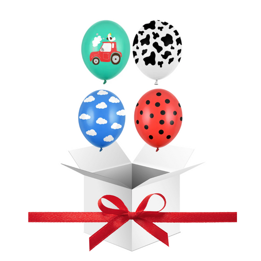 Balony z Helem w Pudełku Prezentowym – Dla Niemowlęcia w Kolorach Kontrastowych
