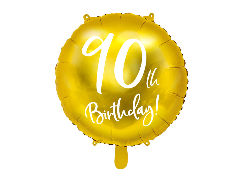 balon foliowy, balon 90 urodziny, balon złoty, dekoracje urodzinowe, balon na jubileusz, balon 90th Birthday, balon na imprezę, balon okrągły, dekoracje na 90 urodziny