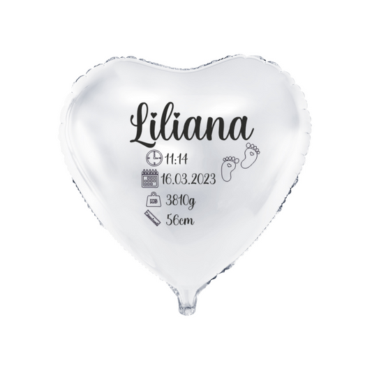 biały balon serce z metryczką dziecka personalizacja