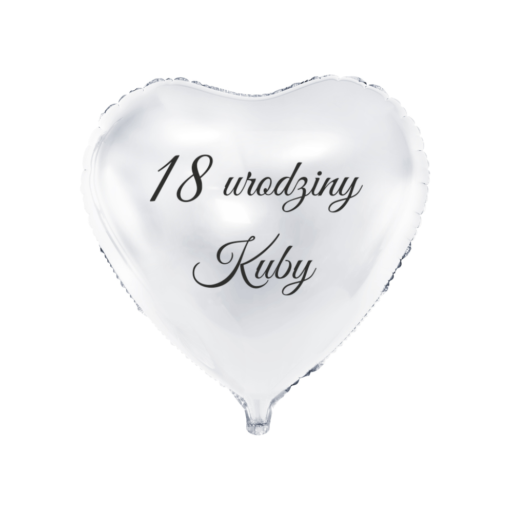 biały balon serce na urodziny z imieniem i wiekiem solenizanta personalizacja
