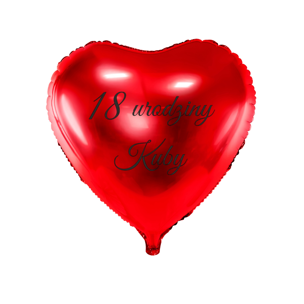 czerwony balon serce na urodziny z imieniem i wiekiem solenizanta personalizacja