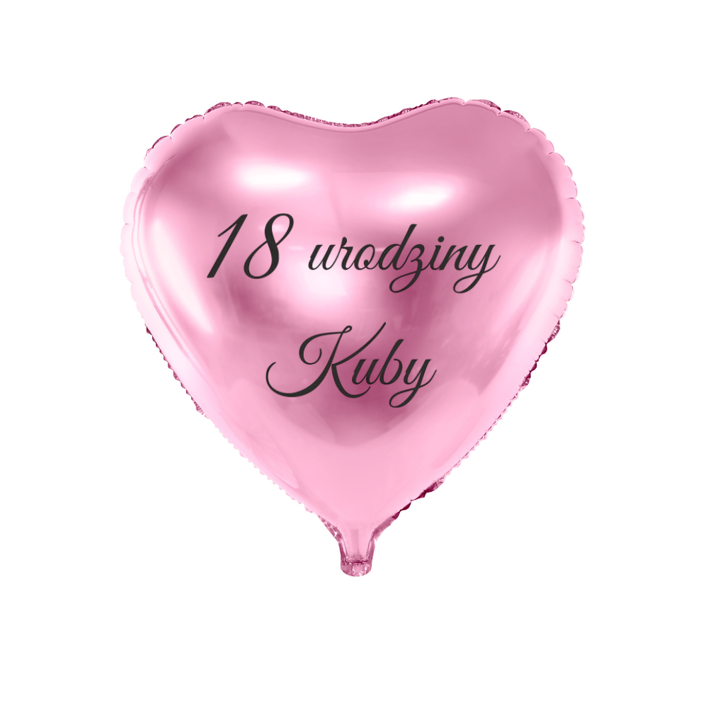 różowy balon serce na urodziny z imieniem i wiekiem solenizanta personalizacja