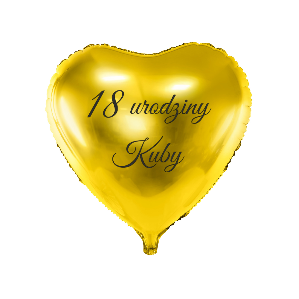 złoty balon serce na urodziny z imieniem i wiekiem solenizanta personalizacja