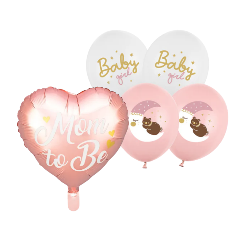 Balony z Helem w Pudełku Prezentowym – Baby Shower „Mom to Be, Baby Girl”