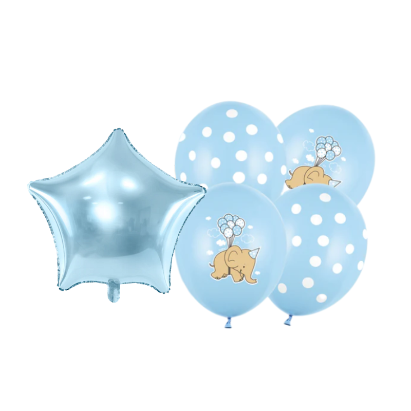 Zestaw bukiet balonów na Baby Shower "Słonik i kropeczki" niebieski