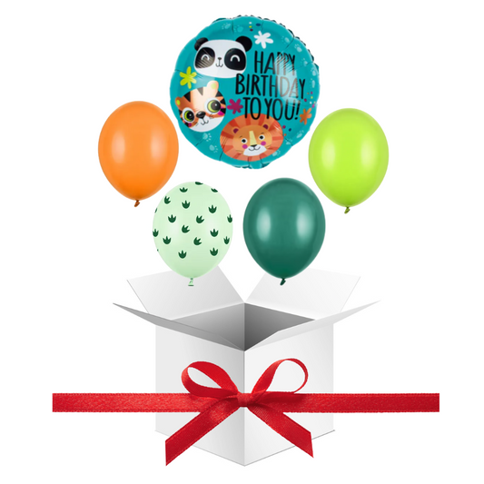 Balony z Helem w Pudełku Prezentowym – Happy Birthday ZOO