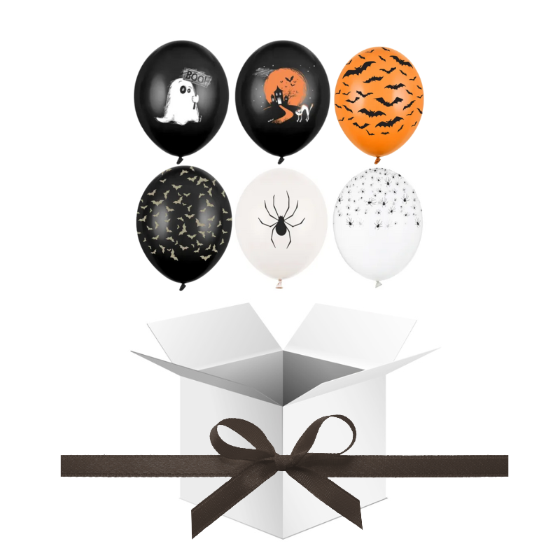 Balony z Helem w Pudełku Prezentowym na Halloween