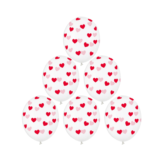 Bukiet balonów Serduszka czerwone, Crystal Clear z HELEM i wstążką