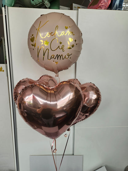 Zestaw bukiet balonów Kocham Cię Mamo z sercami różowe złoto