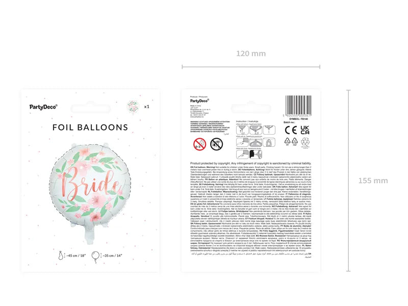 Balon foliowy Bride kwiaty, biały 45cm