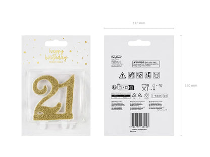 Świeczka urodzinowa liczba 21, złoty, 7.5cm