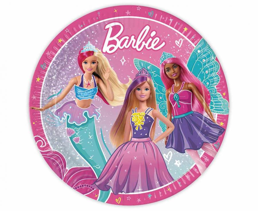 Talerzyki papierowe Barbie Fantasy Mattel, 23cm, 8 szt.