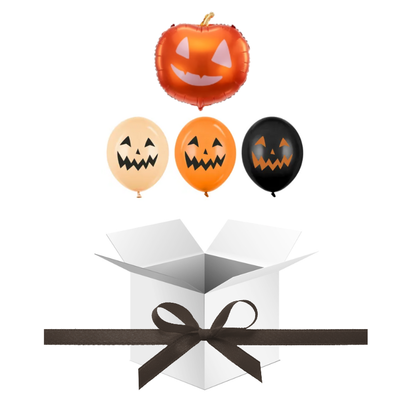 Balony z Helem w Pudełku Prezentowym – Halloween „Dyniowy Kwartet”