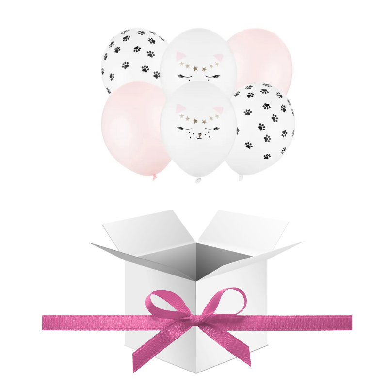 Balony z Helem w Pudełku Prezentowym – Kotek Mix