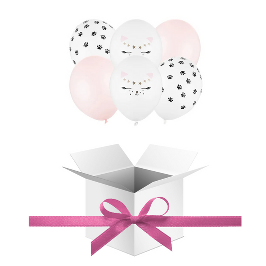 Balony z Helem w Pudełku Prezentowym – Kotek Mix