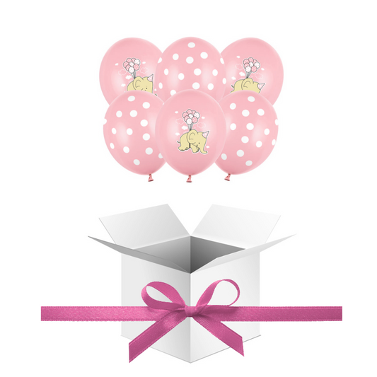 Balony z Helem w Pudełku Prezentowym – Słonik, Pastel Pink