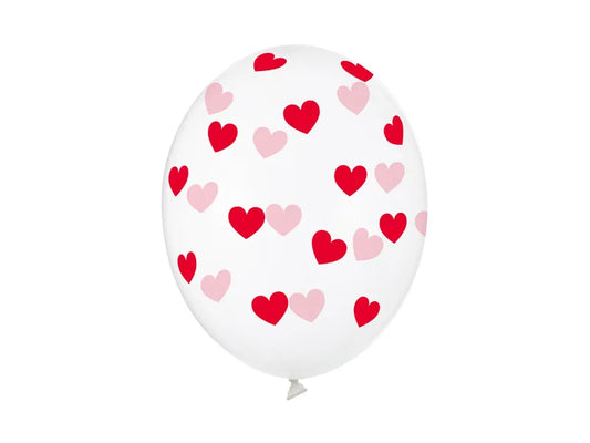 Balony 30cm, Serduszka czerwone, Crystal Clear 1op./6szt.4