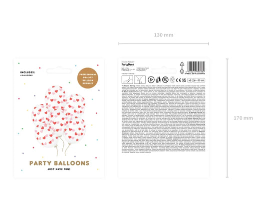 Balony 30cm, Serduszka czerwone, Crystal Clear 1op./6szt.4