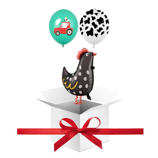 Balony z Helem w Pudełku Prezentowym – Farma: Kogucik