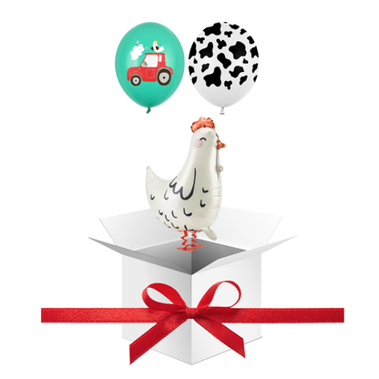 Balony z Helem w Pudełku Prezentowym – Farma: Kurka