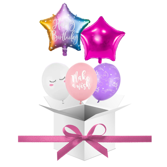 Balony z Helem w Pudełku Prezentowym – Happy Birthday Jednorożec