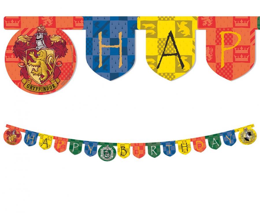 Baner Harry Potter Hogwarts Houses - Happy Birthday gryffindor slytherin hufflepuff revenclaw