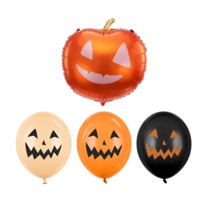 Balony z Helem w Pudełku Prezentowym – Halloween „Dyniowy Kwartet”