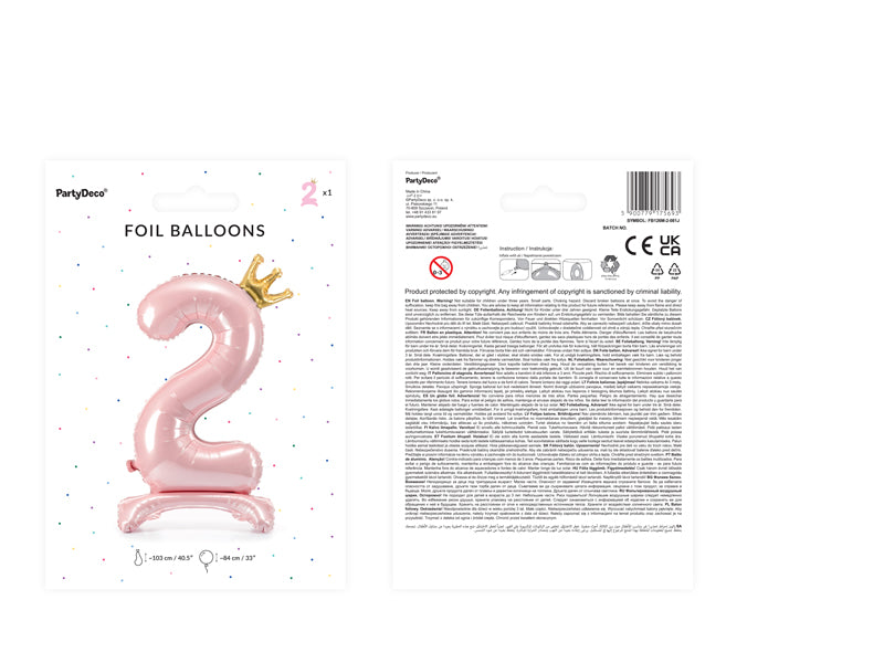 Stojący balon foliowy Cyfra 84cm, różowy, różne warianty (0-9)