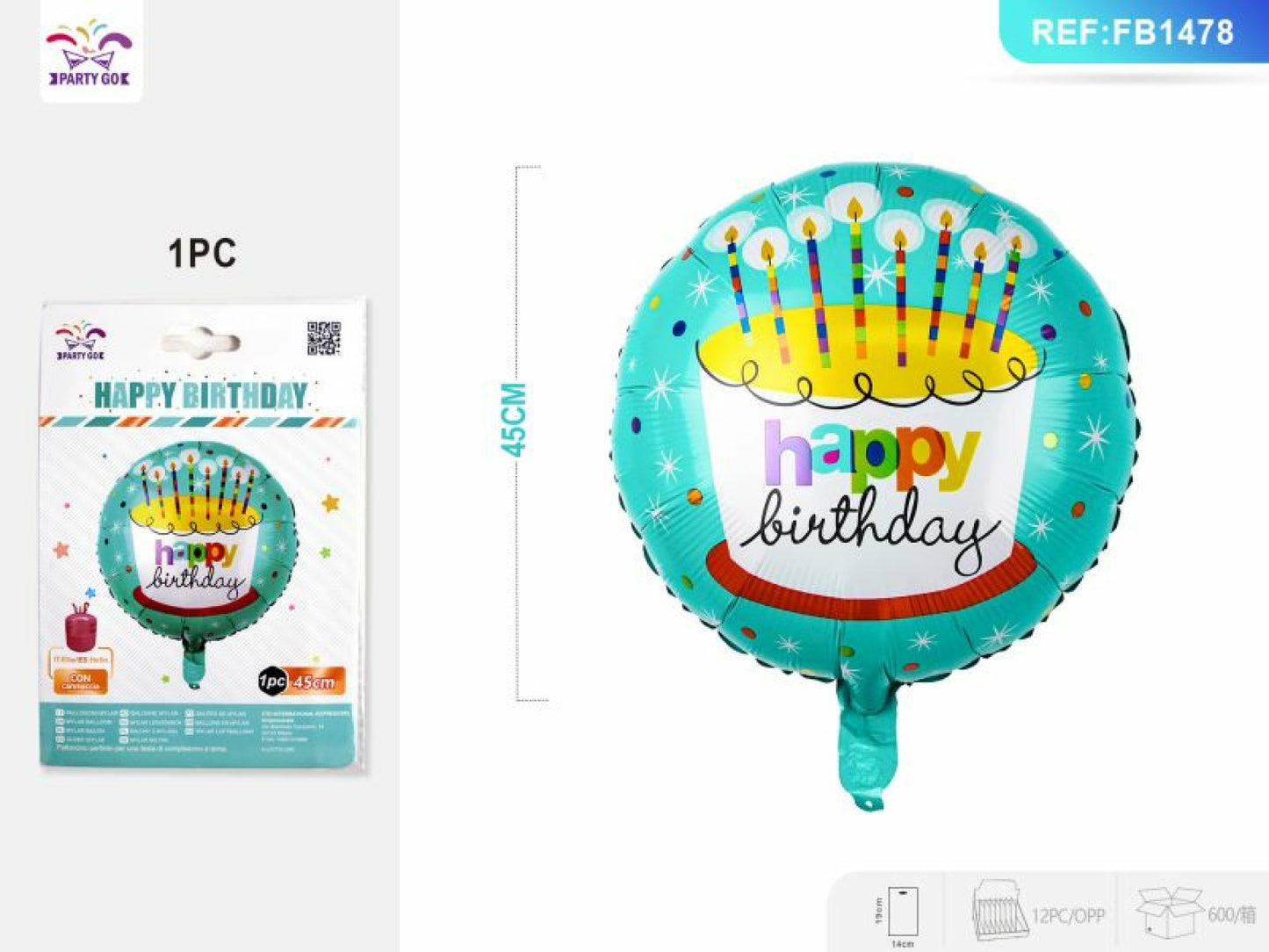 Balon Tort Happy Birthday 45cm 1op./1szt.