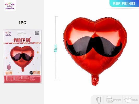 Balon Serce Z Wąsami 35cm 1op./1szt.