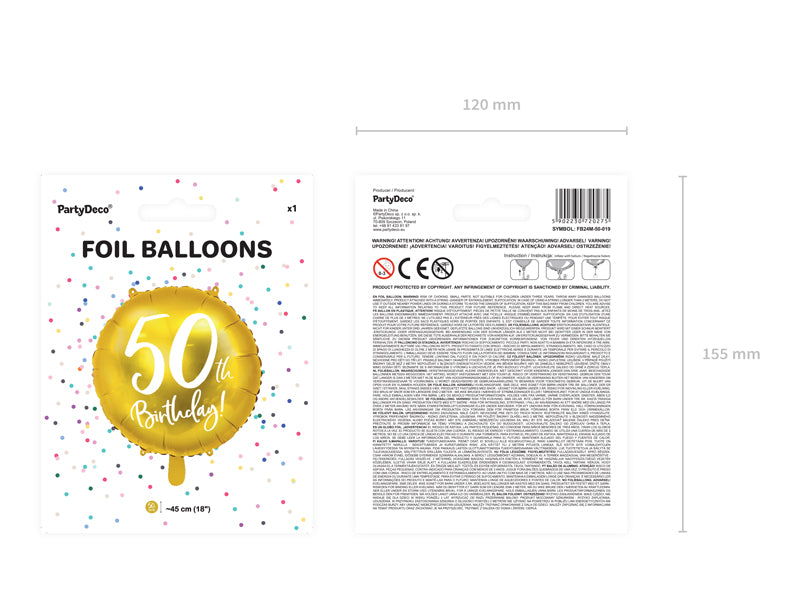 Balon foliowy 50th Birthday, złoty, 45cm