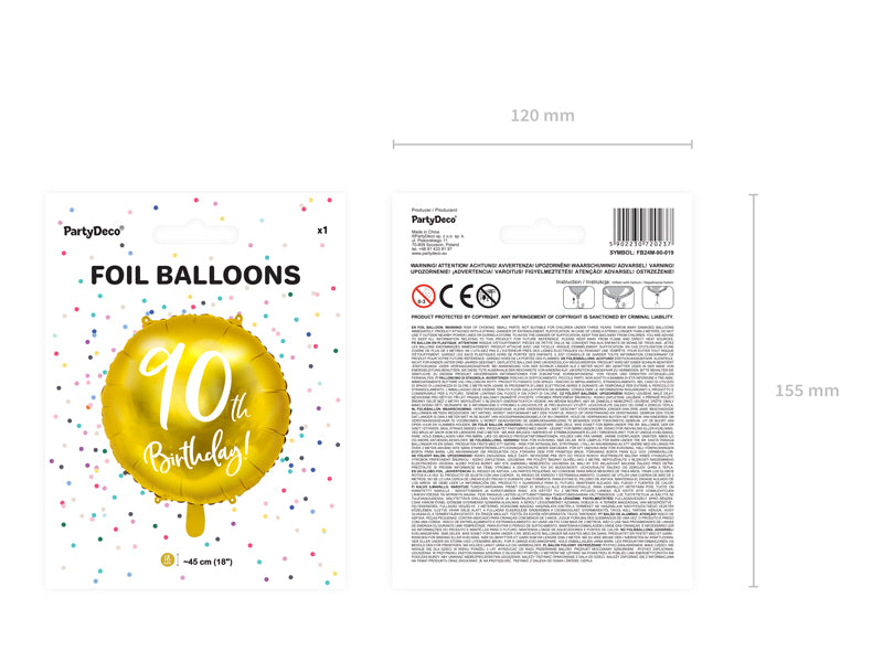 Balon foliowy 90th Birthday, złoty, 45cm