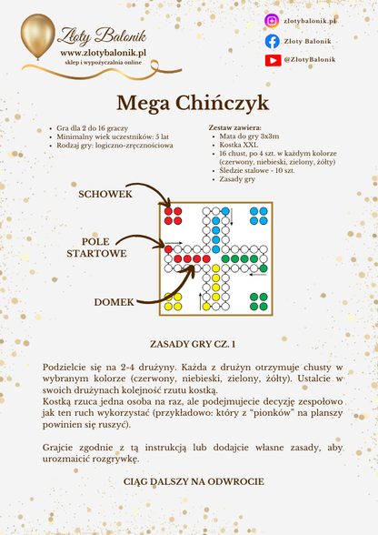 WYNAJEM: Mega Gra Chińczyk 3x3m + kostka XXL