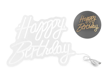 WYNAJEM: Neon LED - Happy Birthday, biały, 40x29.5 cm