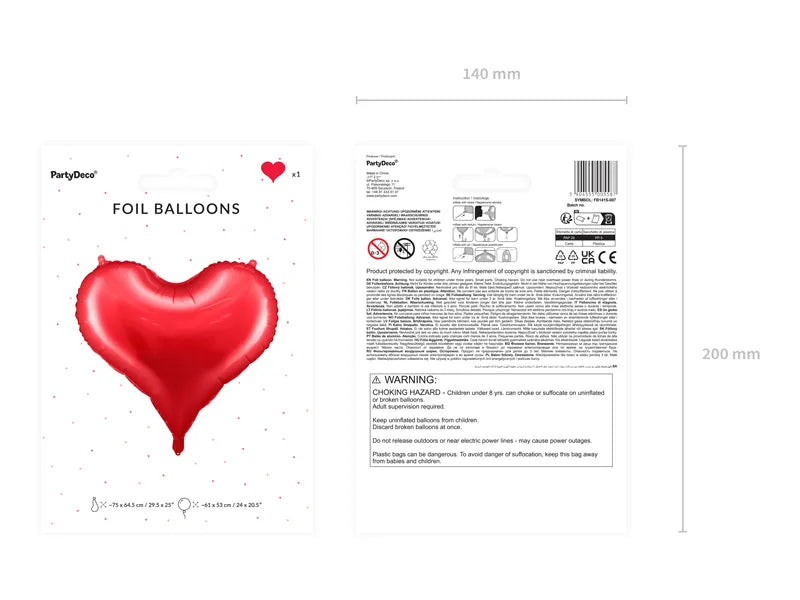 Balon foliowy Serce, 75x64,5 cm, czerwony (1 op. / 1 szt.)