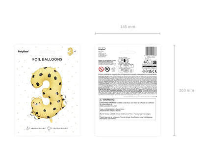 Balon foliowy Cyfra 3 - Gepard, 68x98 cm (1 op. / 1 szt.)