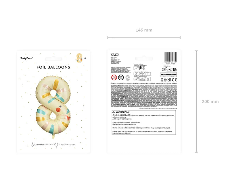 Balon foliowy Cyfra 8 - Wąż, 55x88 cm (1 op. / 1 szt.)