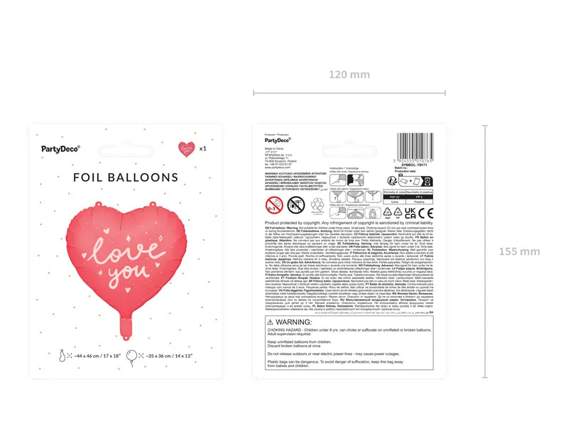 Balon foliowy Serce ''I love you'', 35cm, mix (1 op. / 1 szt.)