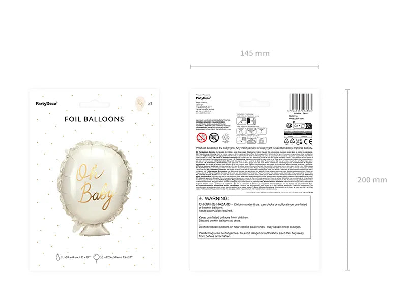 Balon foliowy Oh baby, 37,5x53 cm, mix (1 op. / 1 szt.)