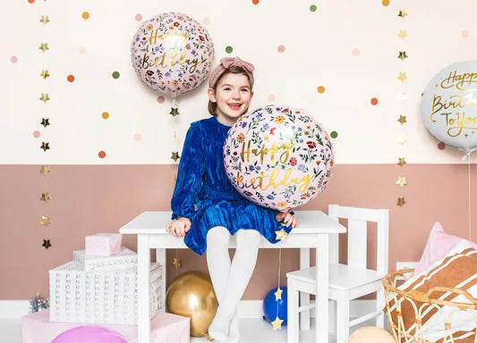 Balon foliowy Happy Birthday, 35cm, jasny różowy (1 op. / 1 szt.)