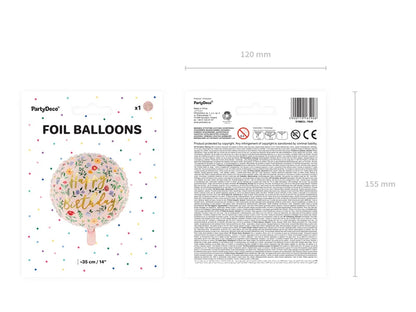 Balon foliowy Happy Birthday, 35cm, jasny różowy (1 op. / 1 szt.)