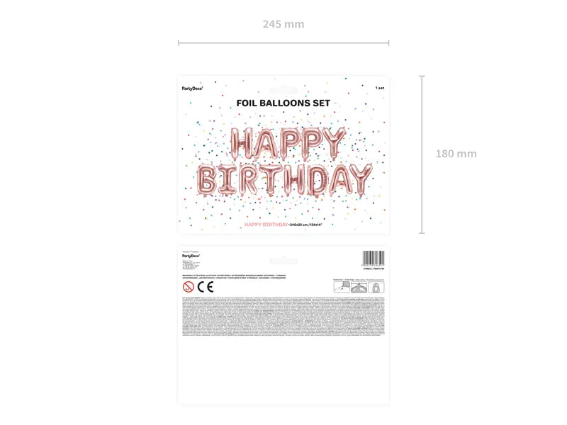 Balon foliowy Happy Birthday, 340x35cm, różowe złoto (1 op. / 1 szt.)