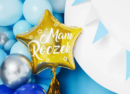 Balon foliowy Gwiazdka - Mam Roczek, 40cm, złoty (1 op. / 1 szt.)
