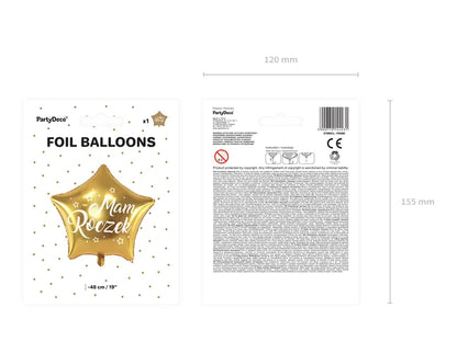 Balon foliowy Gwiazdka - Mam Roczek, 40cm, złoty (1 op. / 1 szt.)