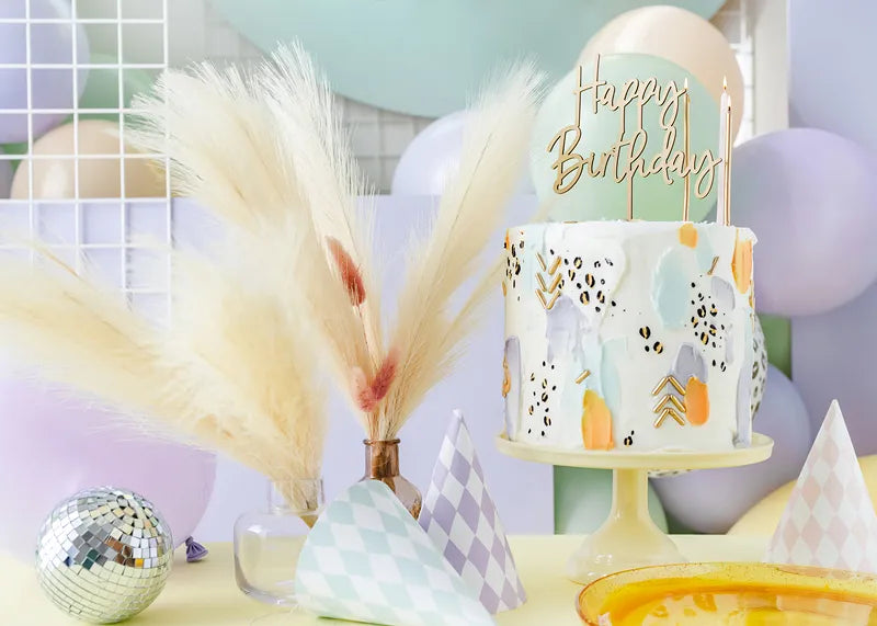 Topper drewniany Happy Birthday, 16.5cm (1 op. / 1 szt.)