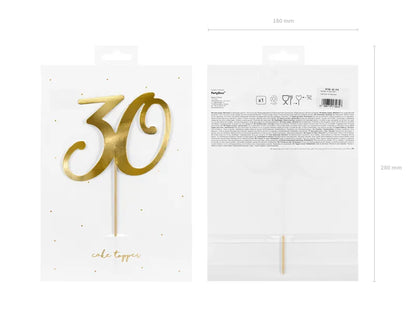 Topper na tort ''30'', złoty, 20.5cm (1 op. / 1 szt.)