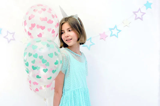 Balony 30cm, Serduszka jasny róż, Crystal Clear (1 op. / 6 szt.)