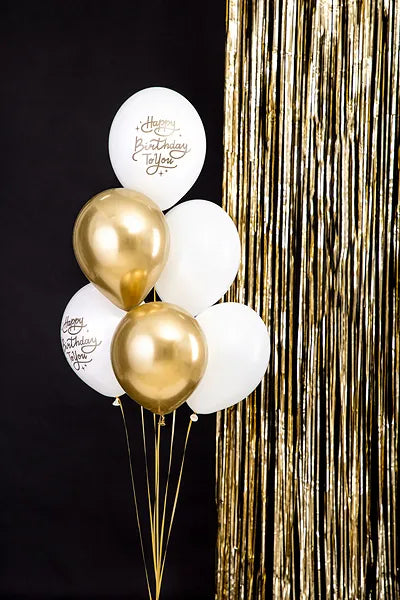 Zestaw bukiet balonów 30cm, Happy Birthday To You, mix złoto i biel (1 op. / 6 szt.)