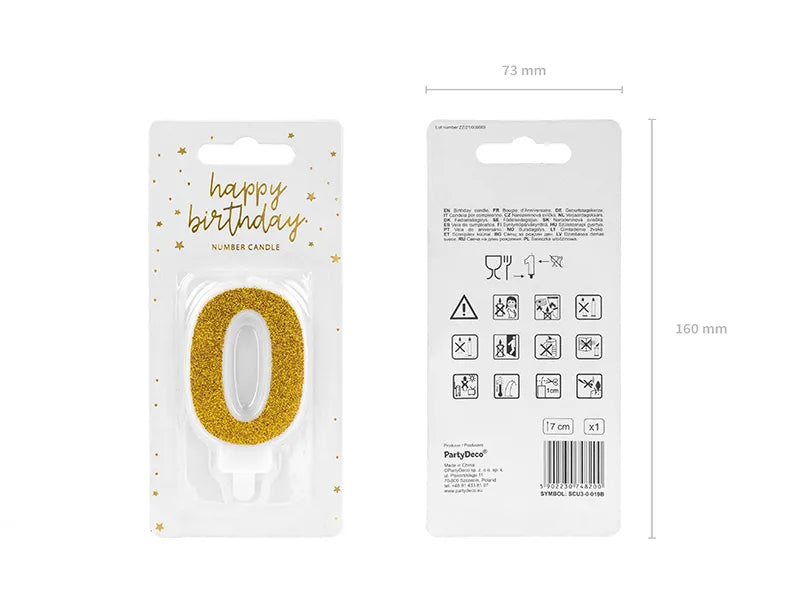 Świeczka urodzinowa Cyferka (0-9), złoty, 7cm (1 op. / 1 szt.)