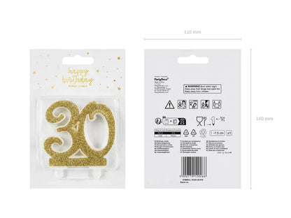 Świeczka urodzinowa liczba 30, złoty 7.5cm (1 op. / 1 szt.)